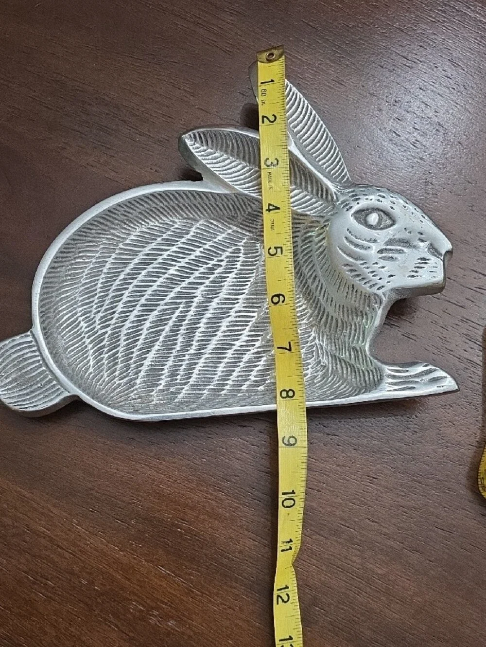 Vintage Cast Metal Bunny Trinket Dish in Silver Tone